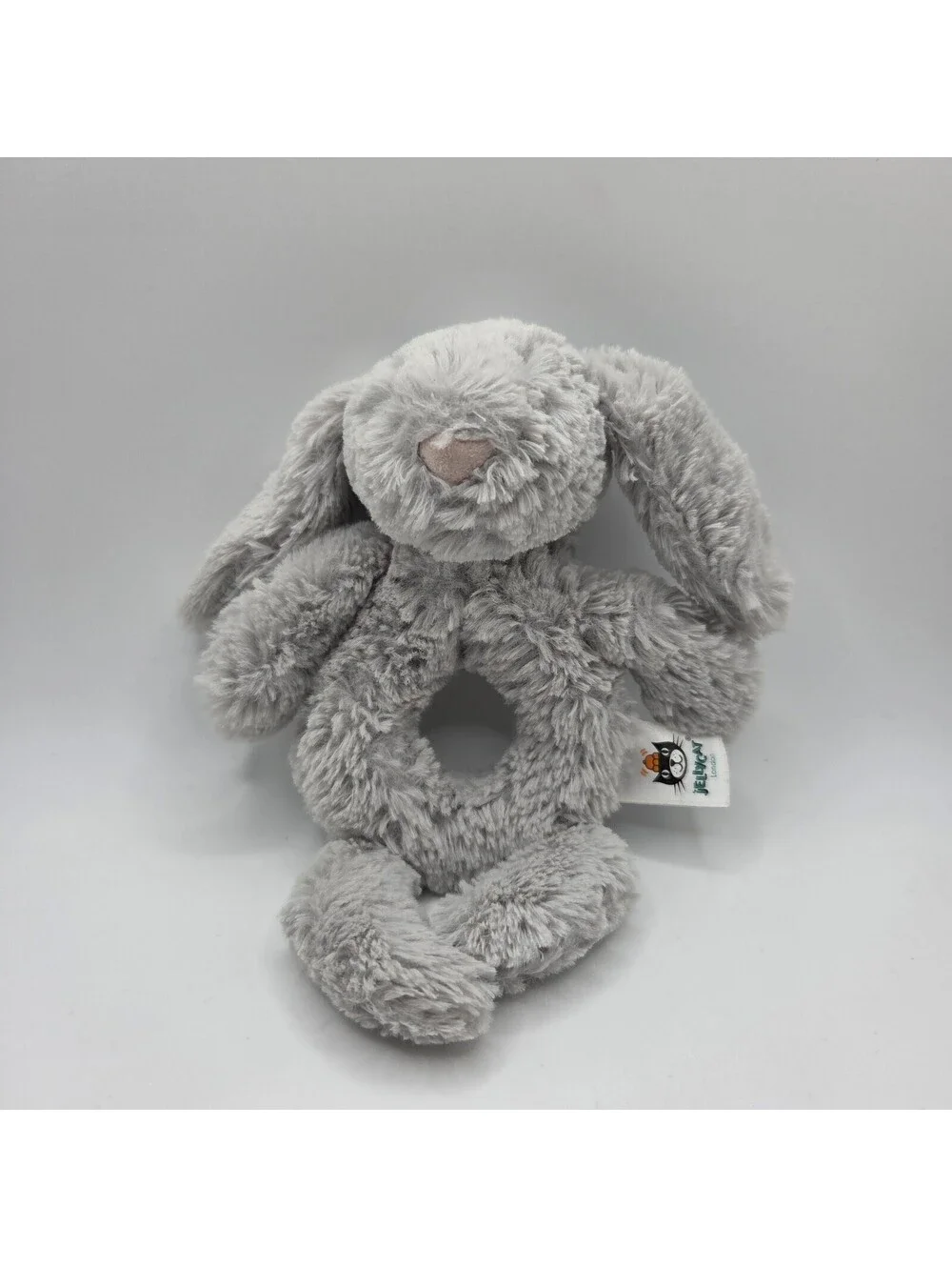 Jellycat Bashful Bunny Grabber Ring Baby Rattle Plush Lovey Stuffed Toy Grey